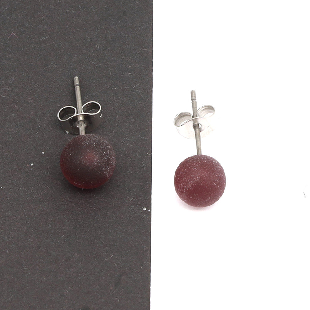 Frosted Transparent Purple Glass Stud Earrings