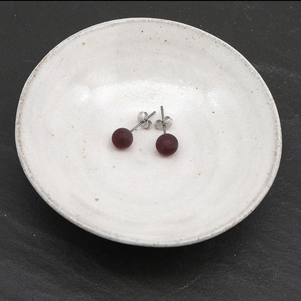 Frosted Transparent Purple Glass Stud Earrings