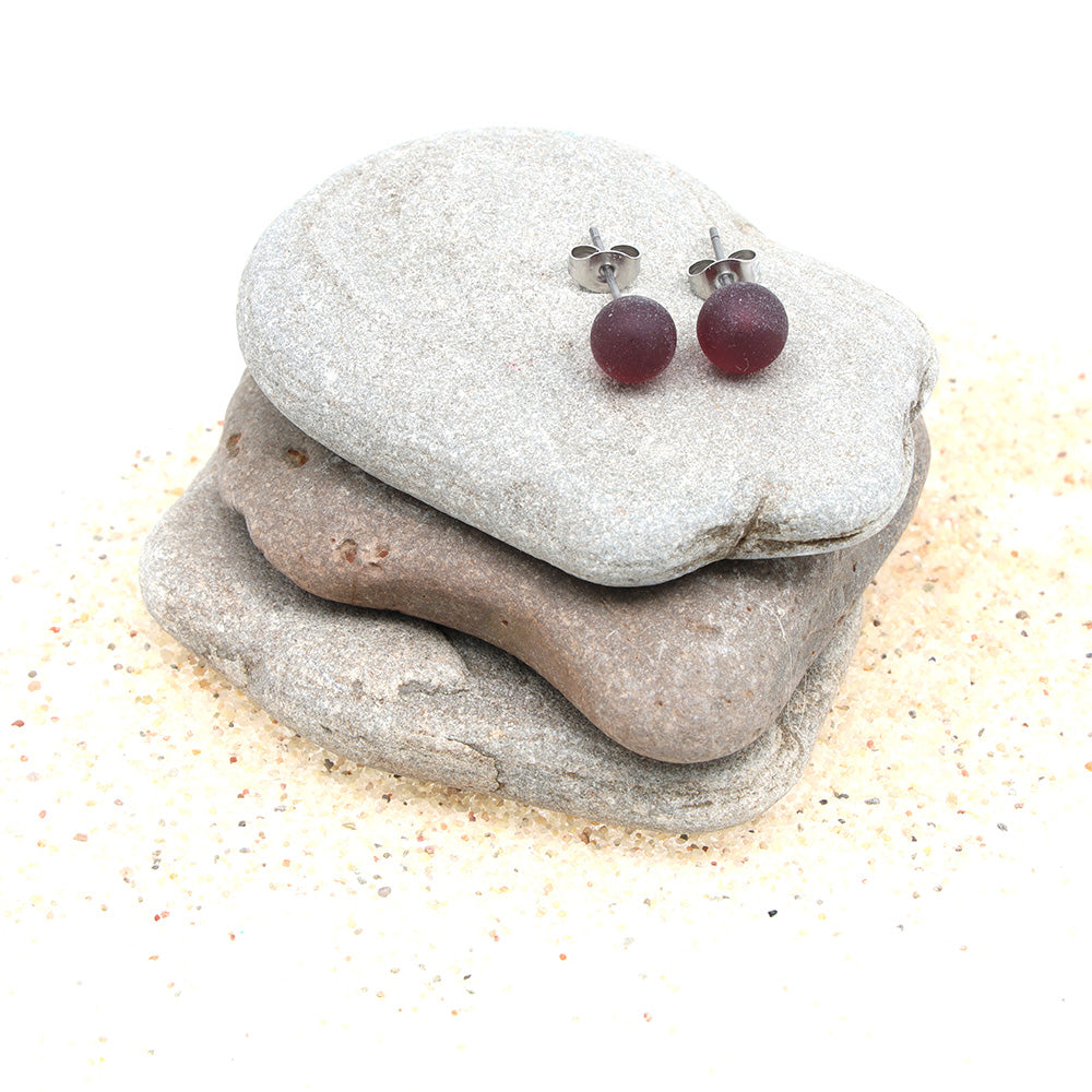 Frosted Transparent Purple Glass Stud Earrings