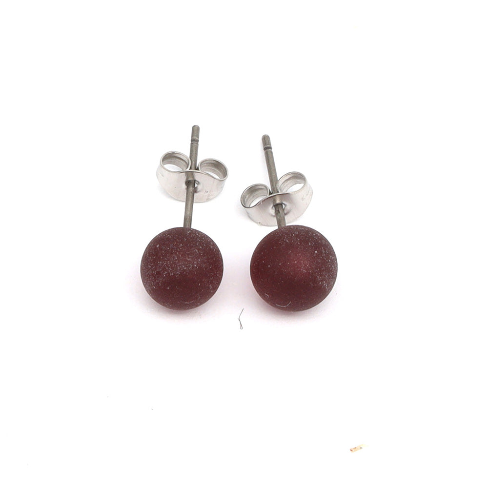 Frosted Transparent Purple Glass Stud Earrings