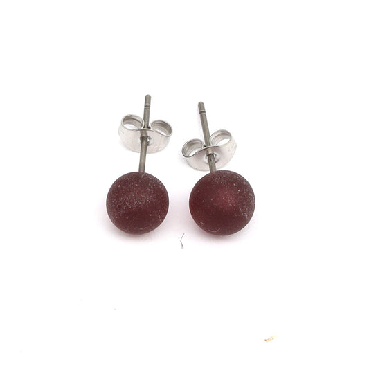 Frosted Transparent Purple Glass Stud Earrings