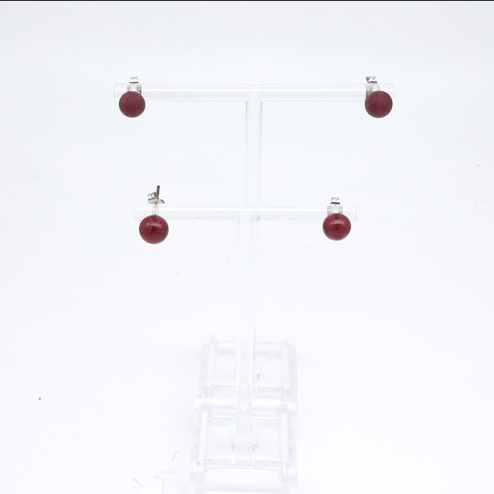 Frosted Transparent Purple Glass Stud Earrings