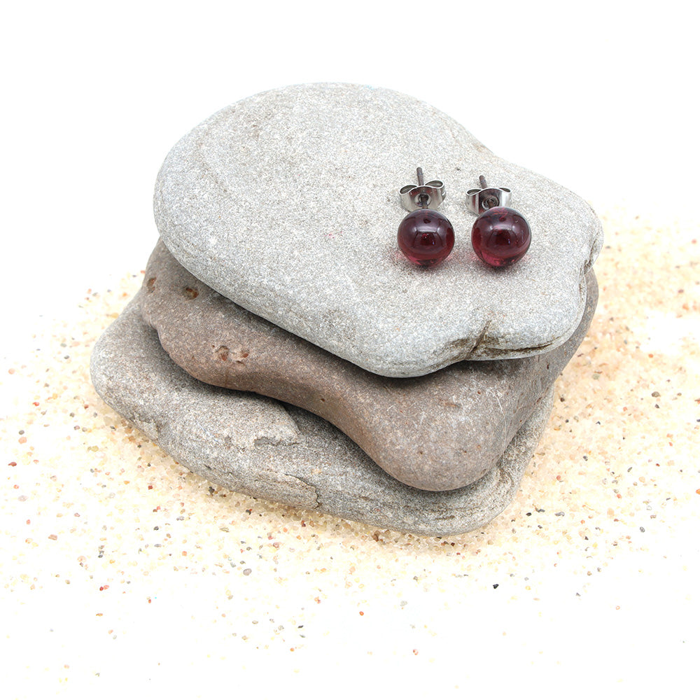 Shiny Transparent Purple Glass Stud Earrings