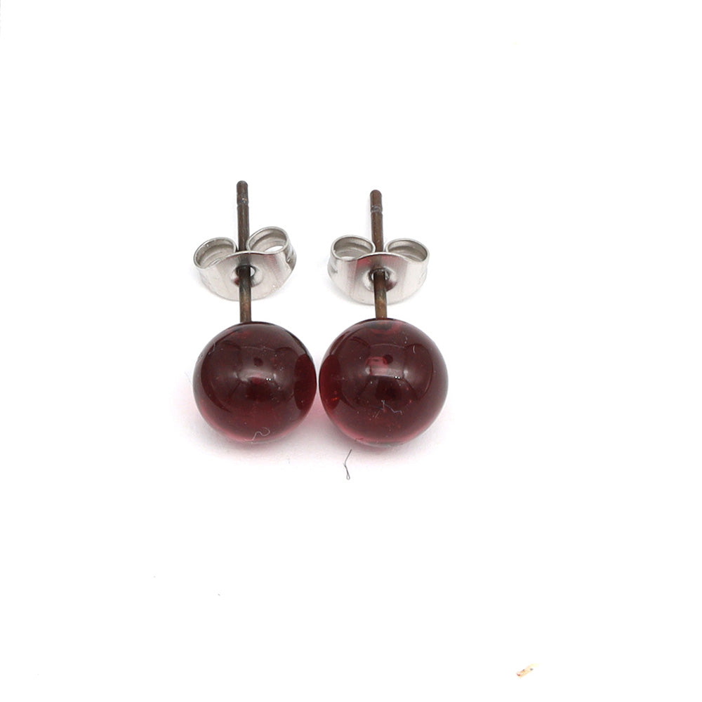 Shiny Transparent Purple Glass Stud Earrings