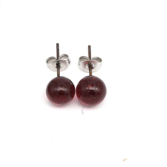Shiny Transparent Purple Glass Stud Earrings