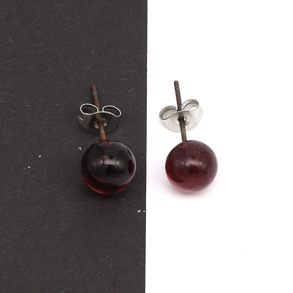 Shiny Transparent Purple Glass Stud Earrings