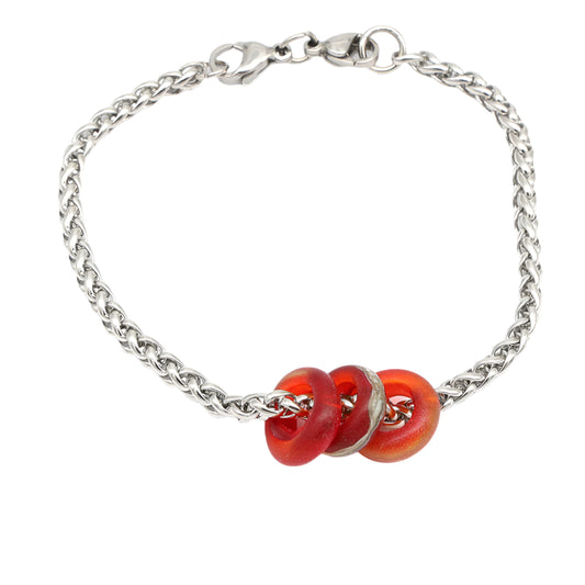 Bracelet with 3 Frosted Orange Transparent Glass Beads