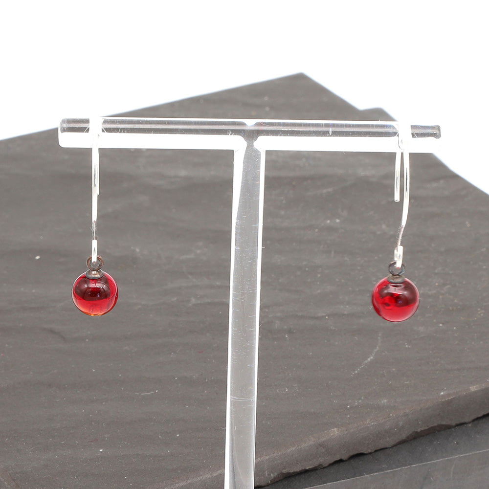 Shiny Red Tiny Ball Silver Hoop Earrings