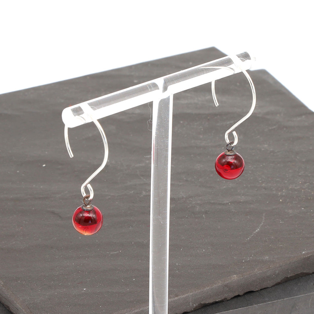 Shiny Red Tiny Ball Silver Hoop Earrings