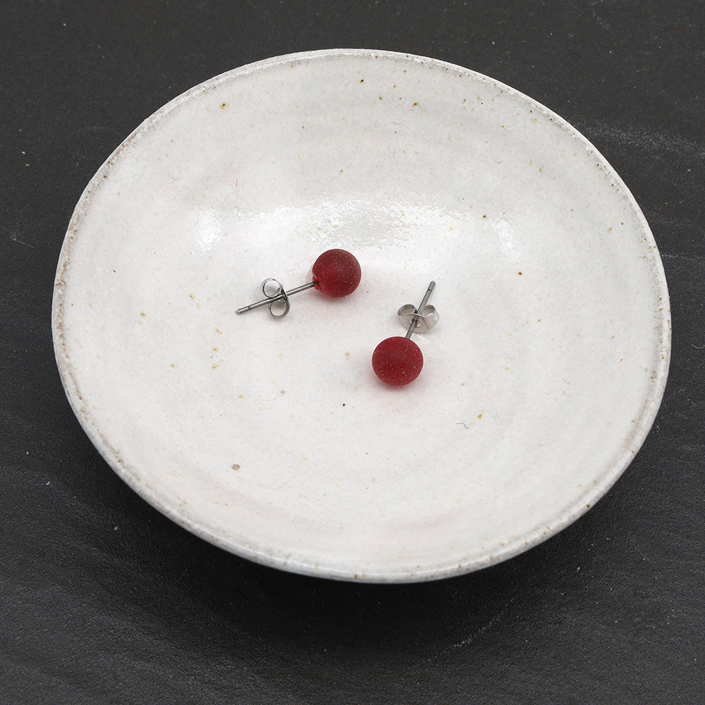 Frosted Transparent Red Glass Stud Earrings