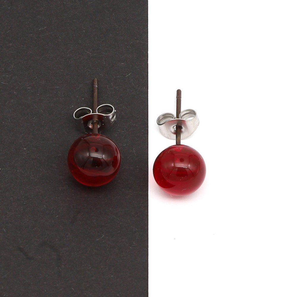 Shiny Transparent Red Glass Stud Earrings