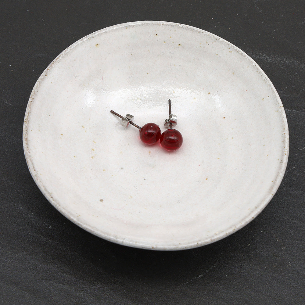 Shiny Transparent Red Glass Stud Earrings