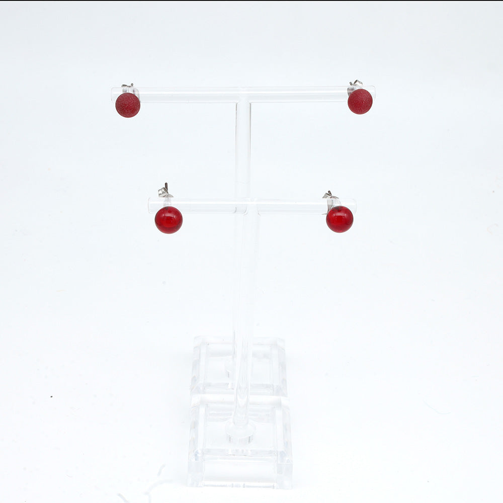 Frosted Transparent Red Glass Stud Earrings