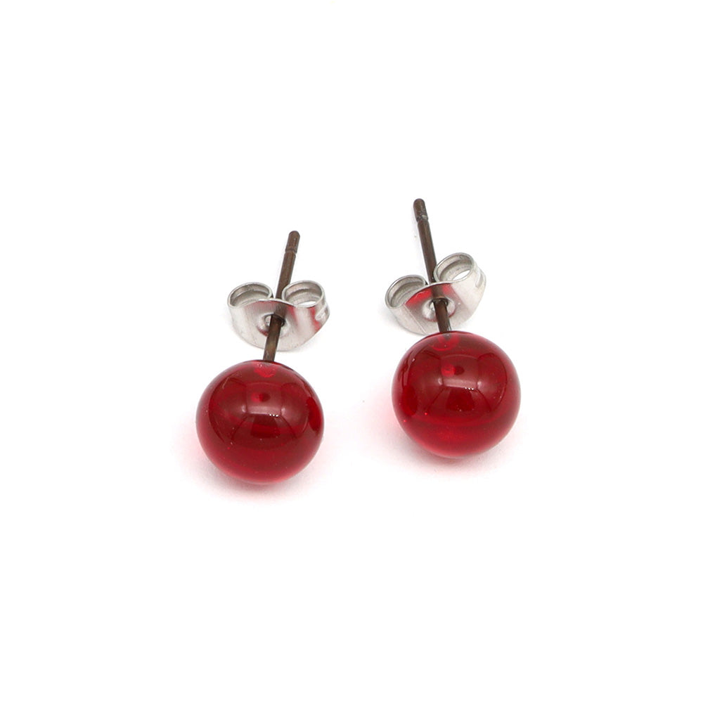 Shiny Transparent Red Glass Stud Earrings