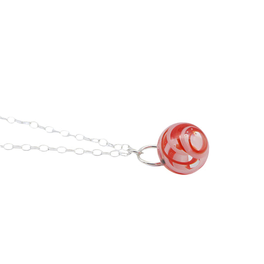 Red and White Glass Marble Necklace