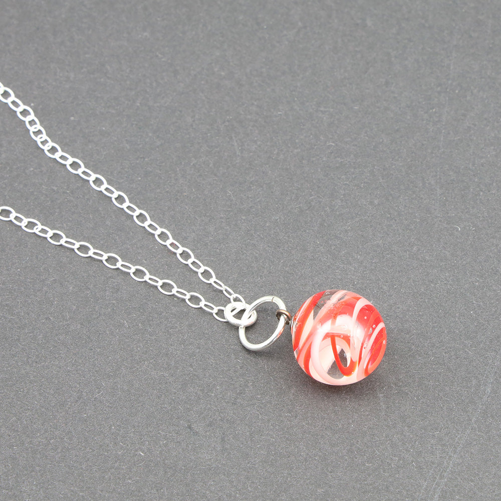 Red and White Glass Marble Necklace