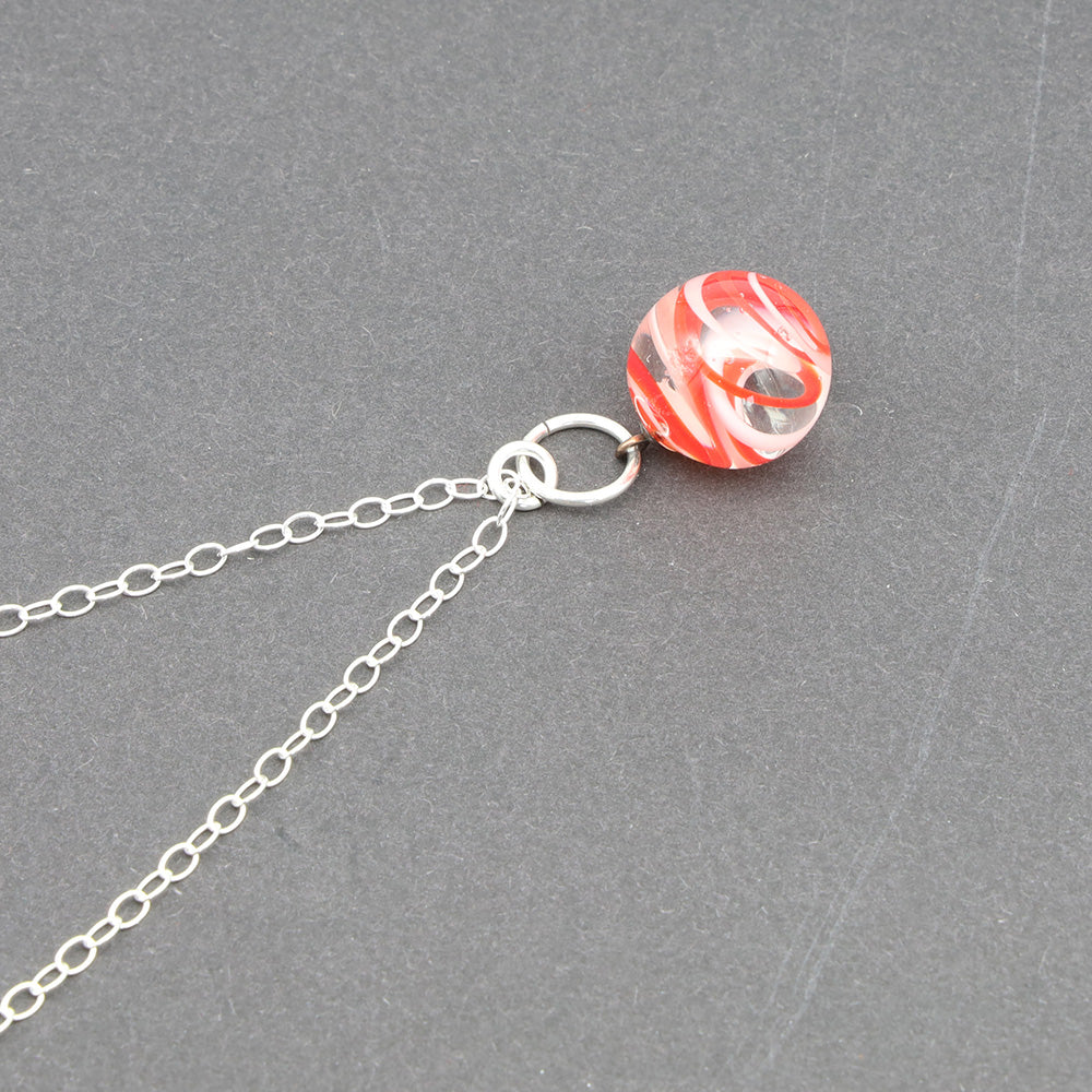 Red and White Glass Marble Necklace