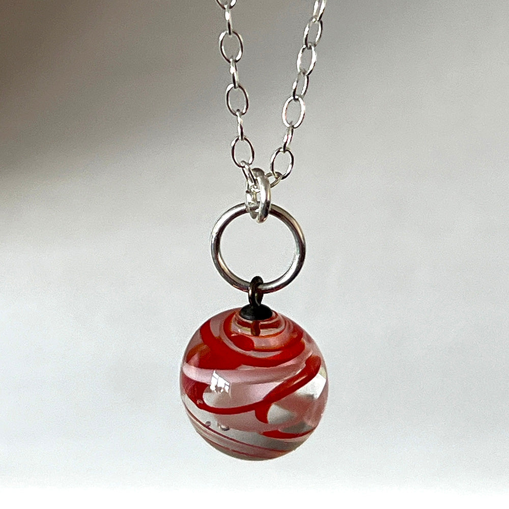 Red and White Glass Marble Necklace