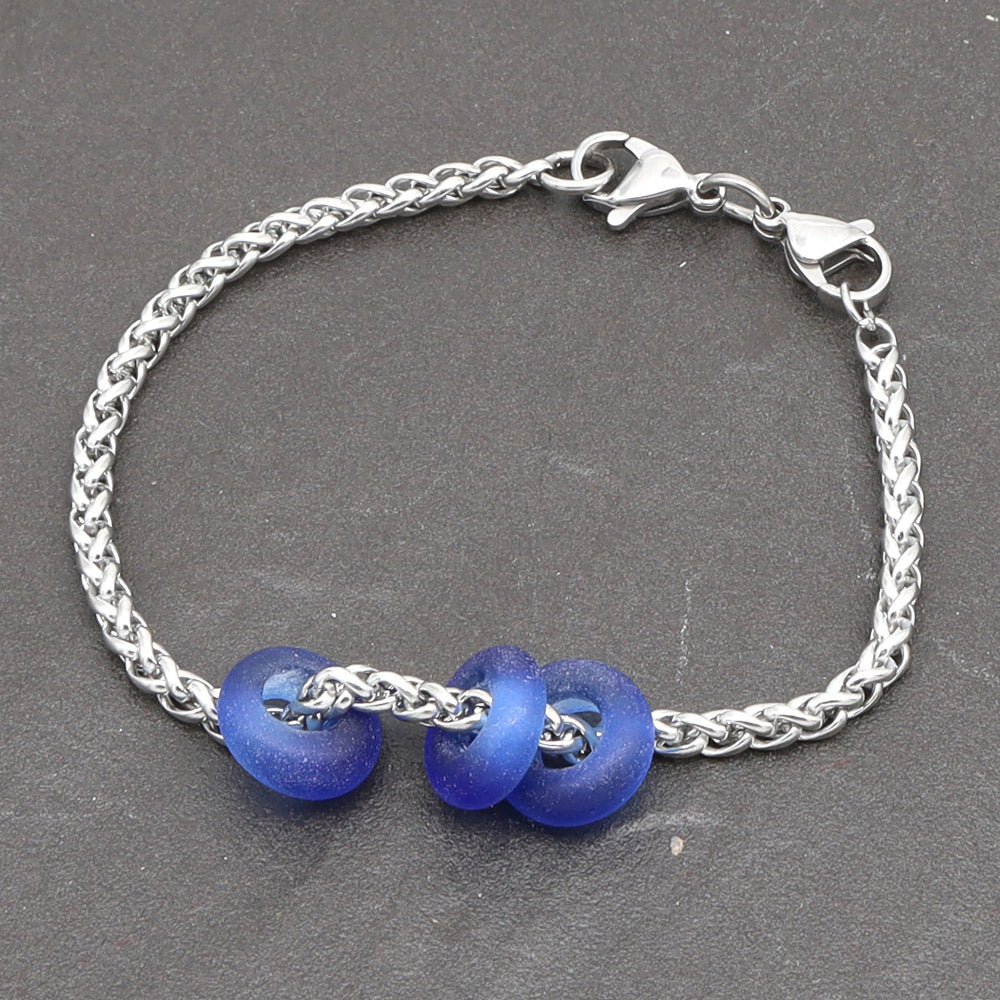 Bracelet with 3 Frosted Sherry Bottle Glass Beads
