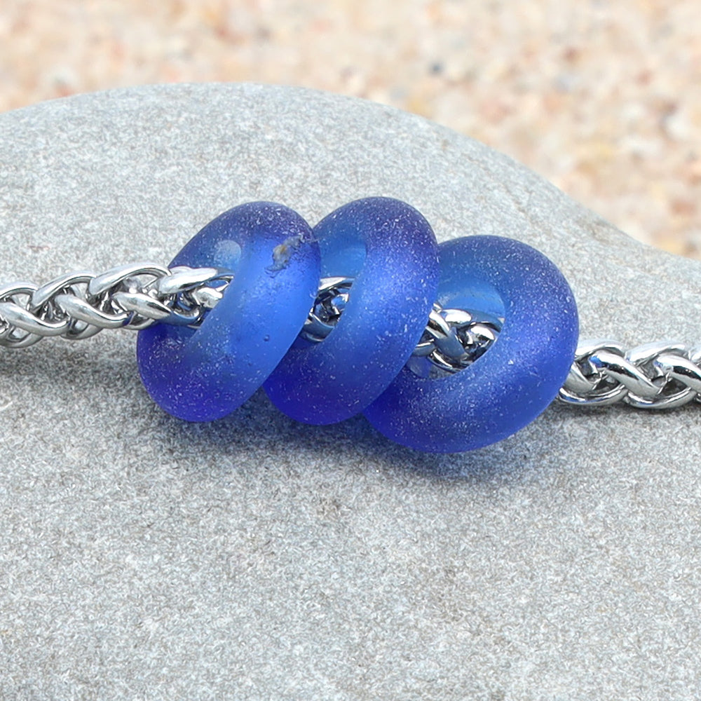 Bracelet with 3 Frosted Sherry Bottle Glass Beads