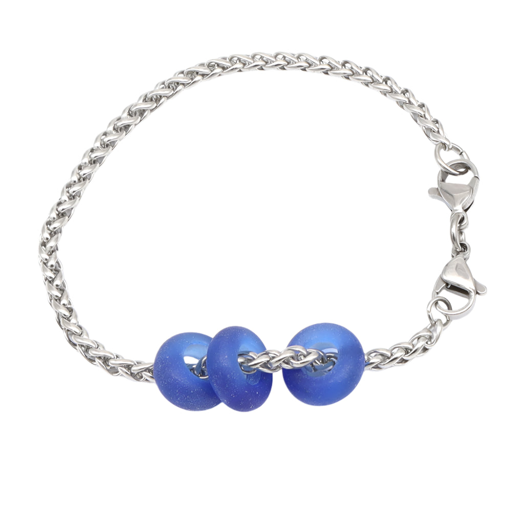 Bracelet with 3 Frosted Sherry Bottle Glass Beads