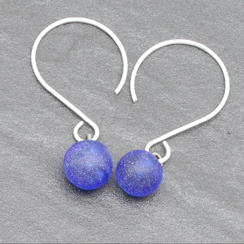 Frosted Sherry Bottle Tiny Ball Silver Hoop Earrings