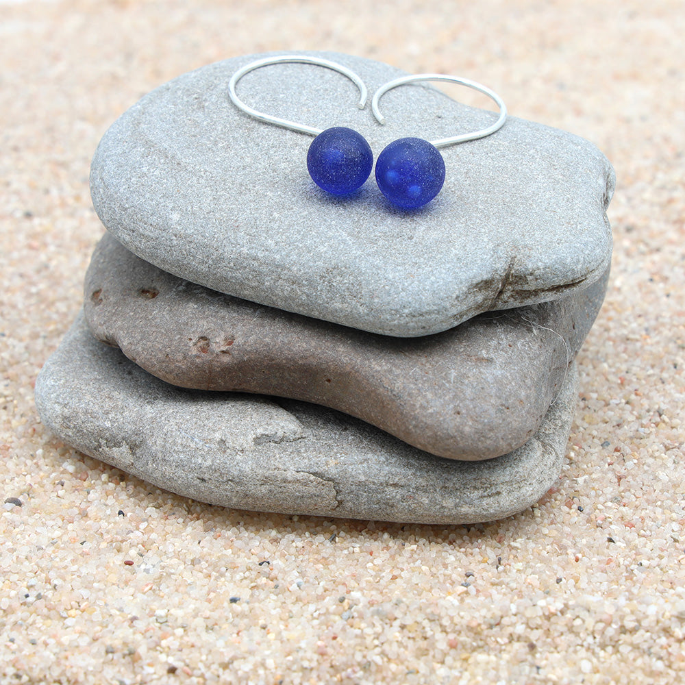 Frosted Sherry Bottle Tiny Ball Silver Hoop Earrings