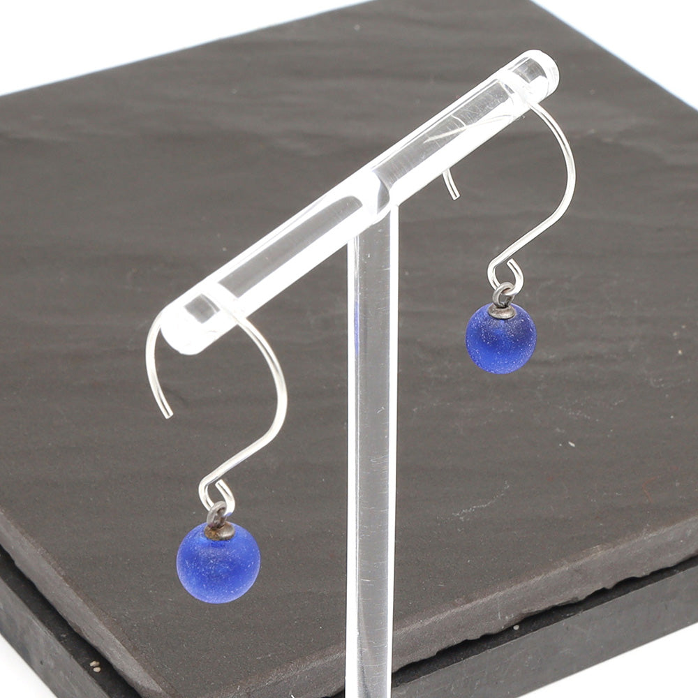 Frosted Sherry Bottle Tiny Ball Silver Hoop Earrings