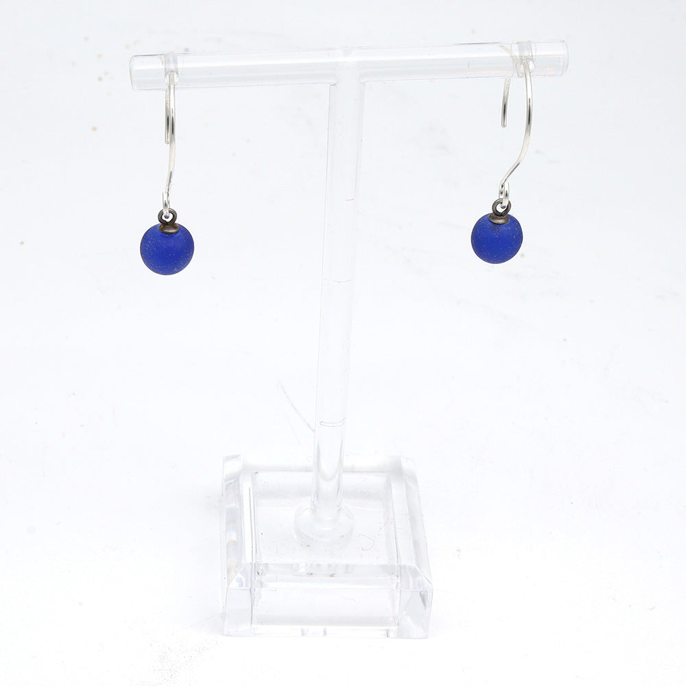 Frosted Sherry Bottle Tiny Ball Silver Hoop Earrings