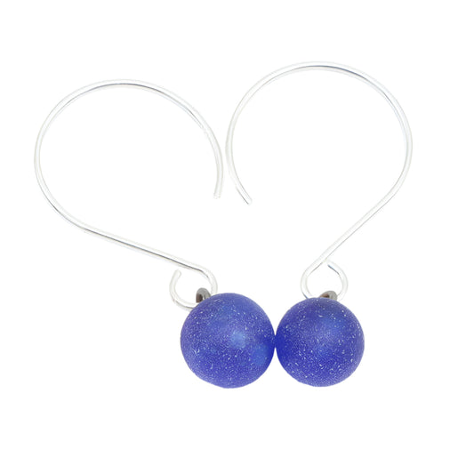 Frosted Sherry Bottle Tiny Ball Silver Hoop Earrings