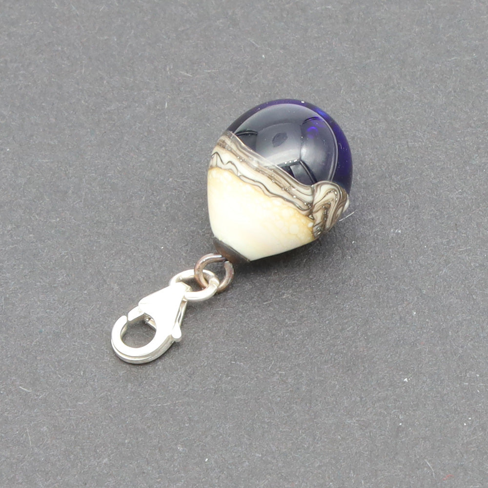 Shiny Dark Blue & Silvered Ivory Droplet Charm