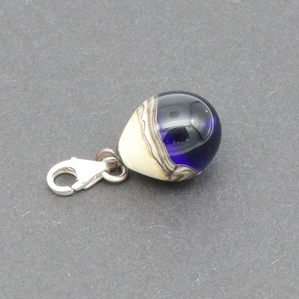 Shiny Dark Blue & Silvered Ivory Droplet Charm