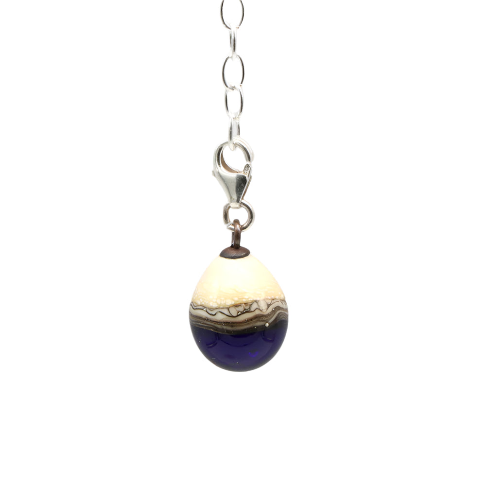 Shiny Dark Blue & Silvered Ivory Droplet Charm