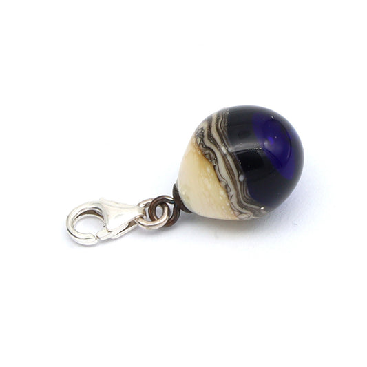 Shiny Dark Blue & Silvered Ivory Droplet Charm