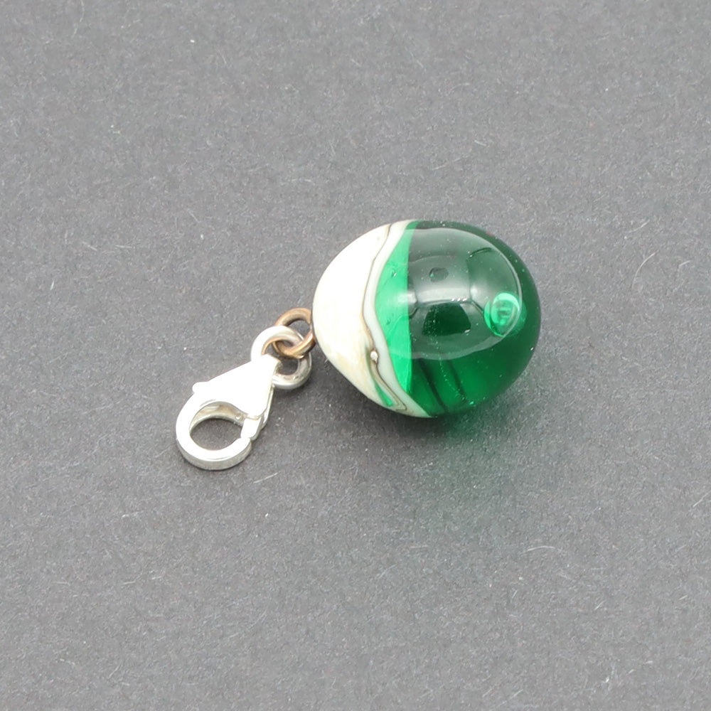 Shiny Green & Silvered Ivory Droplet Charm