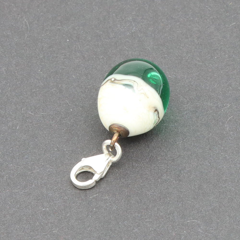 Shiny Green & Silvered Ivory Droplet Charm