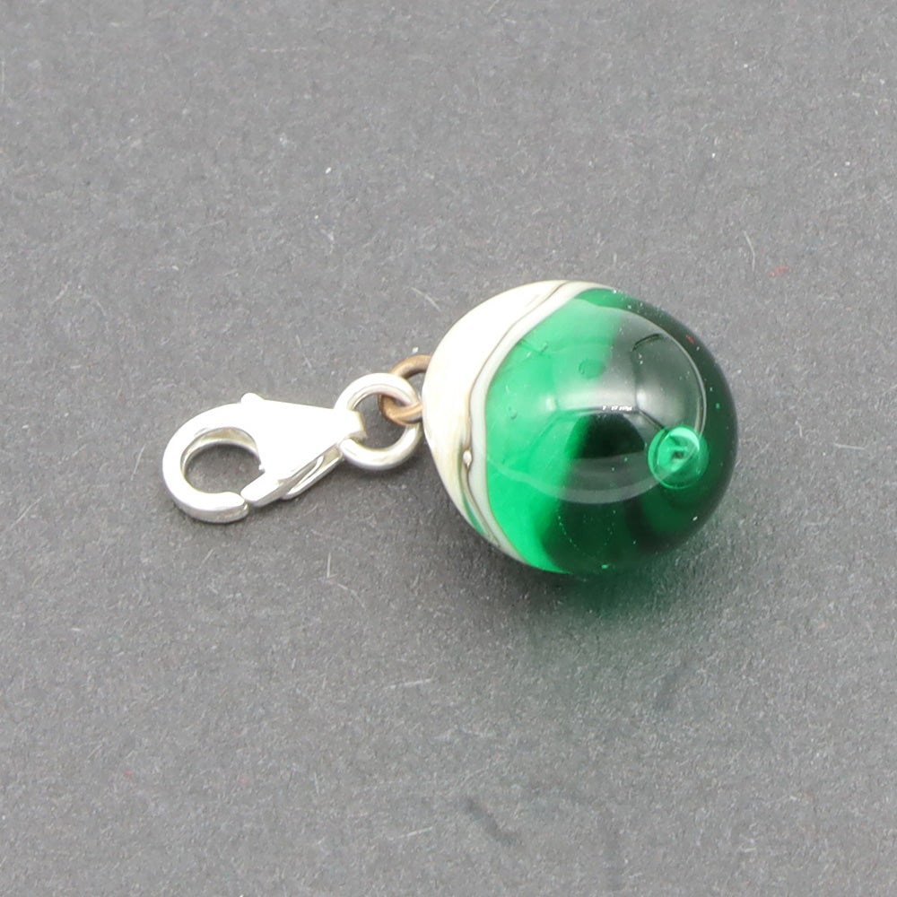 Shiny Green & Silvered Ivory Droplet Charm