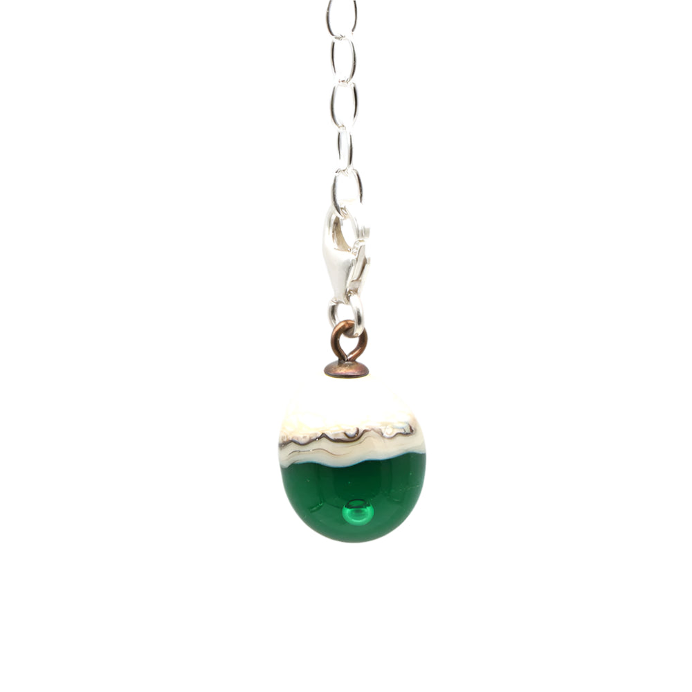 Shiny Green & Silvered Ivory Droplet Charm
