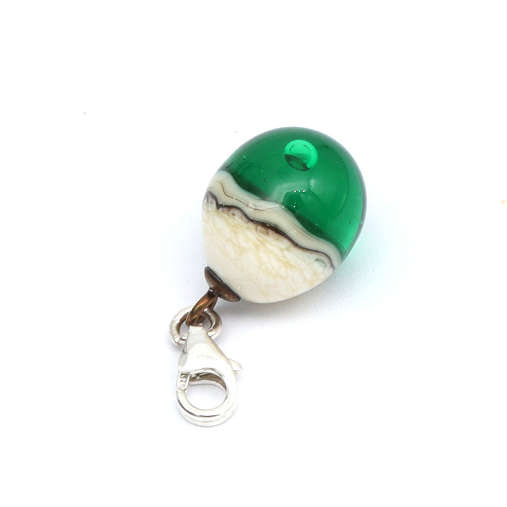 Shiny Green & Silvered Ivory Droplet Charm