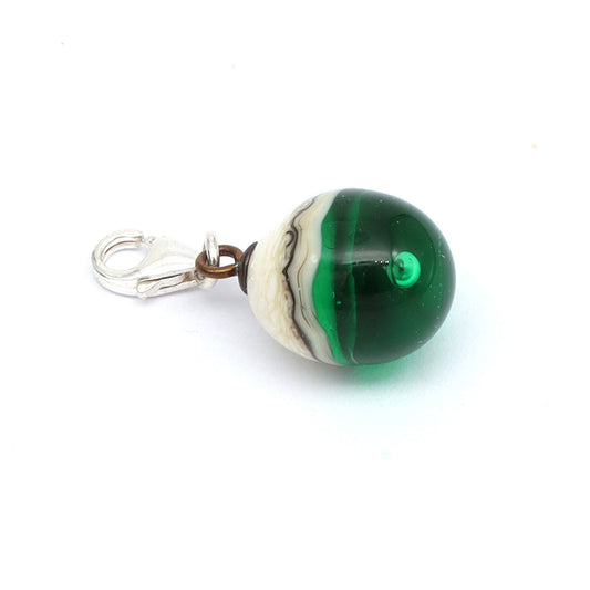 Shiny Green & Silvered Ivory Droplet Charm