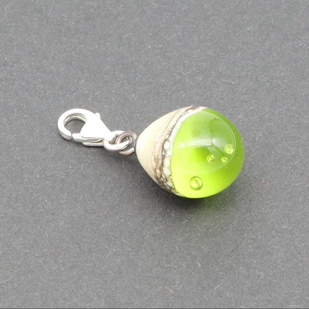Shiny Lime & Silvered Ivory Droplet Charm