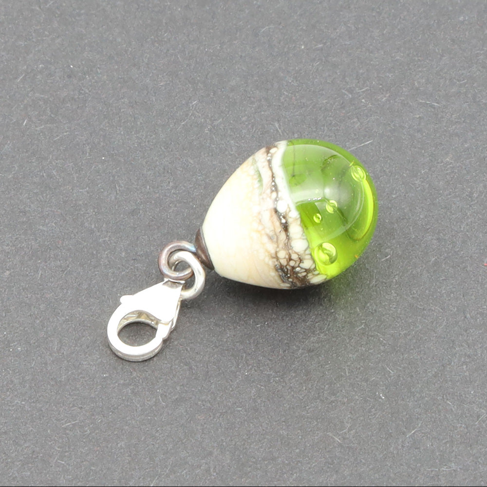 Shiny Lime & Silvered Ivory Droplet Charm