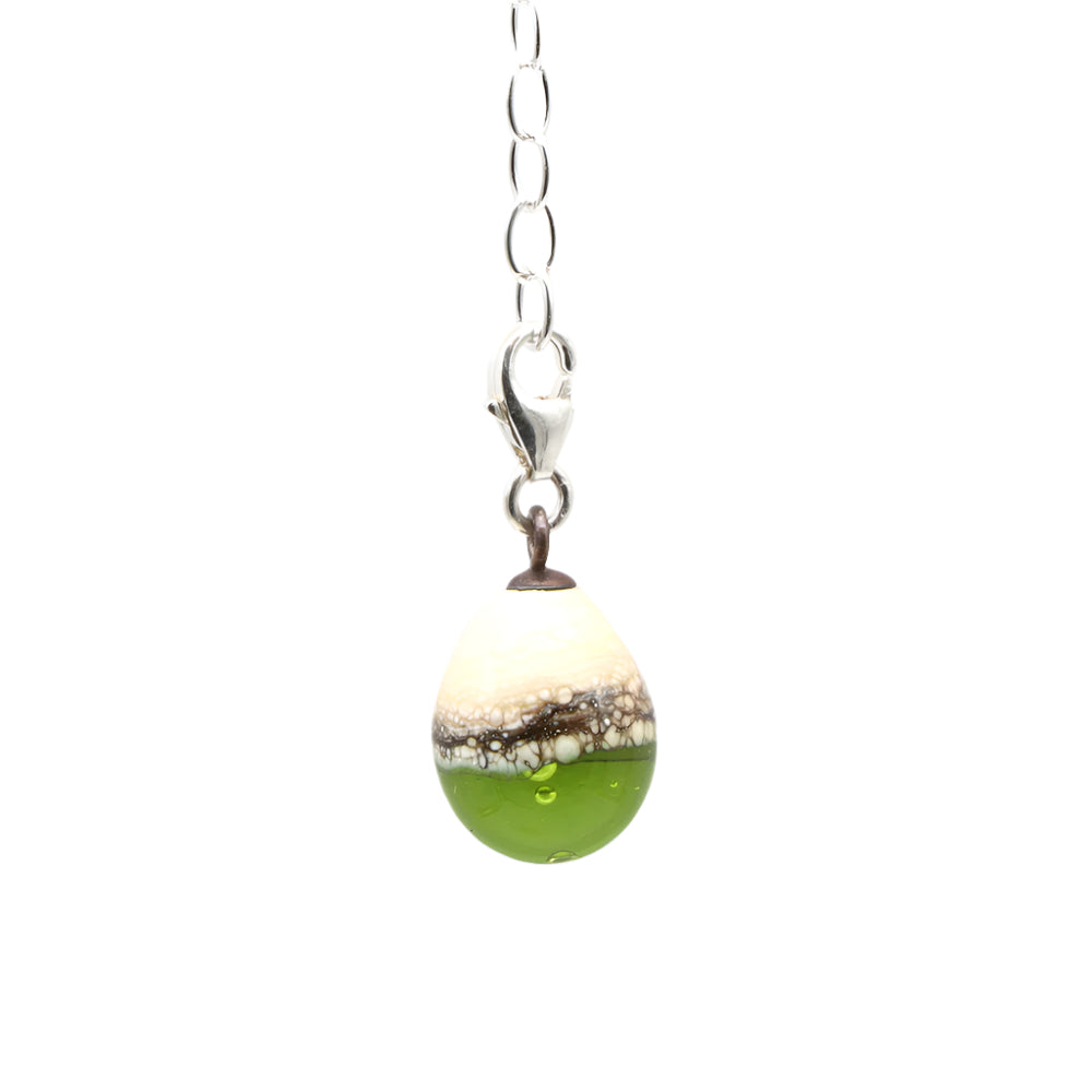 Shiny Lime & Silvered Ivory Droplet Charm