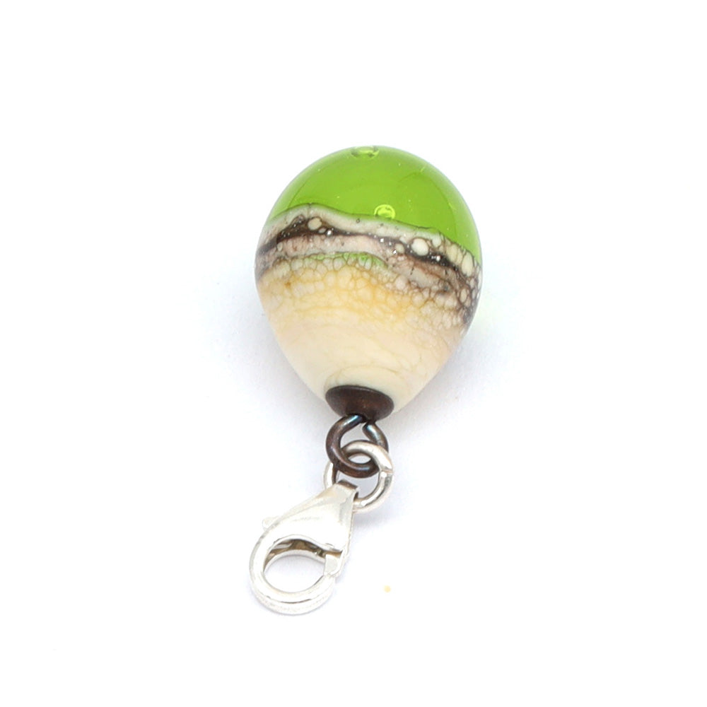 Shiny Lime & Silvered Ivory Droplet Charm