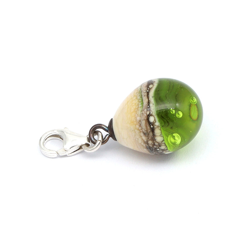 Shiny Lime & Silvered Ivory Droplet Charm