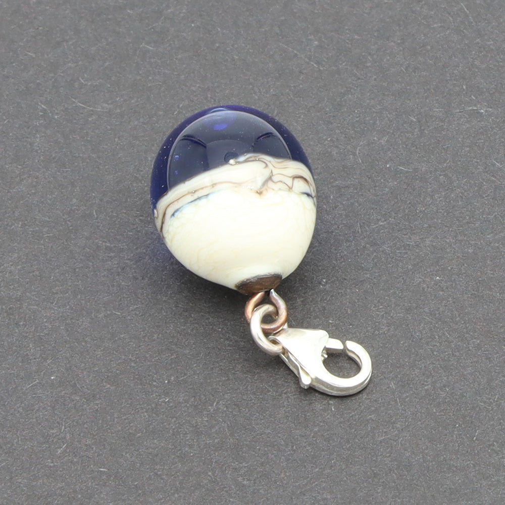 Shiny Mid Blue & Silvered Ivory Droplet Charm