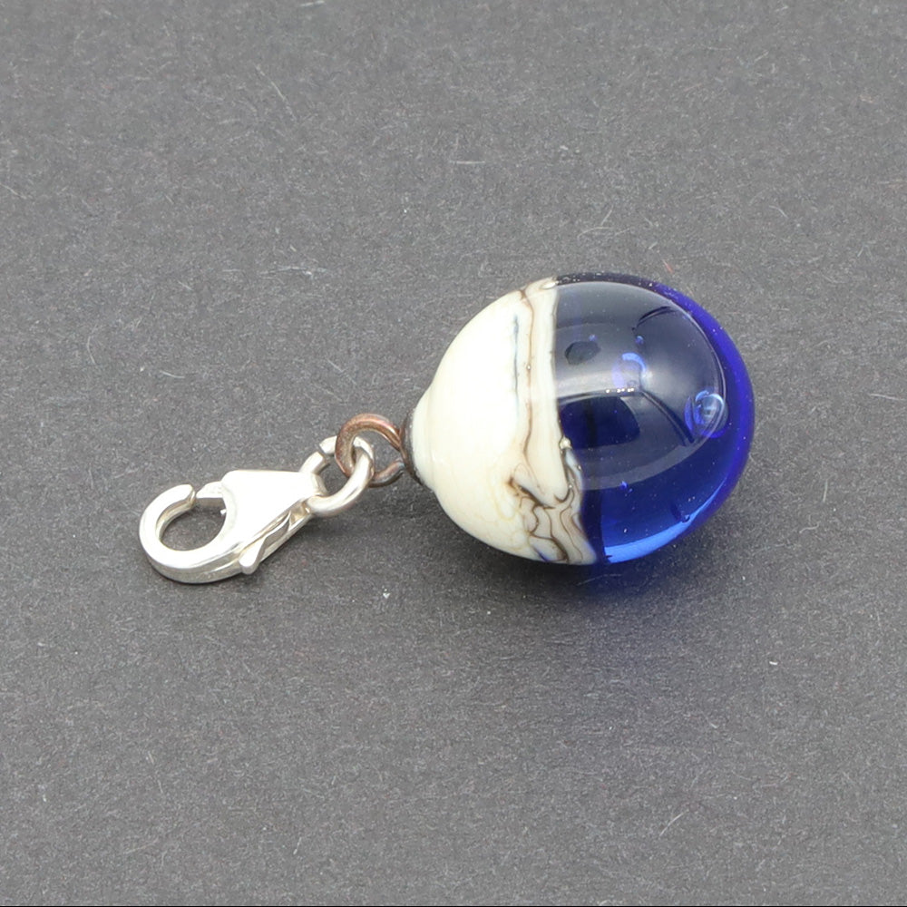 Shiny Mid Blue & Silvered Ivory Droplet Charm