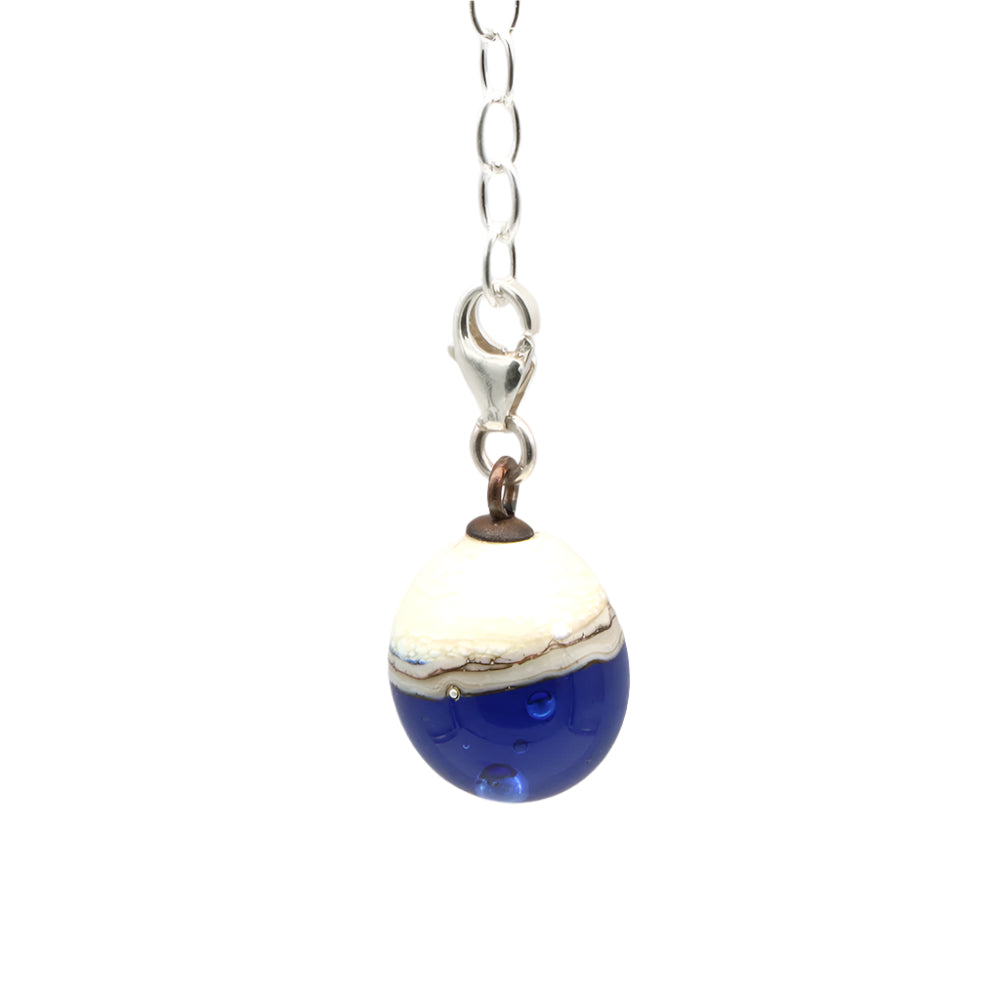 Shiny Mid Blue & Silvered Ivory Droplet Charm