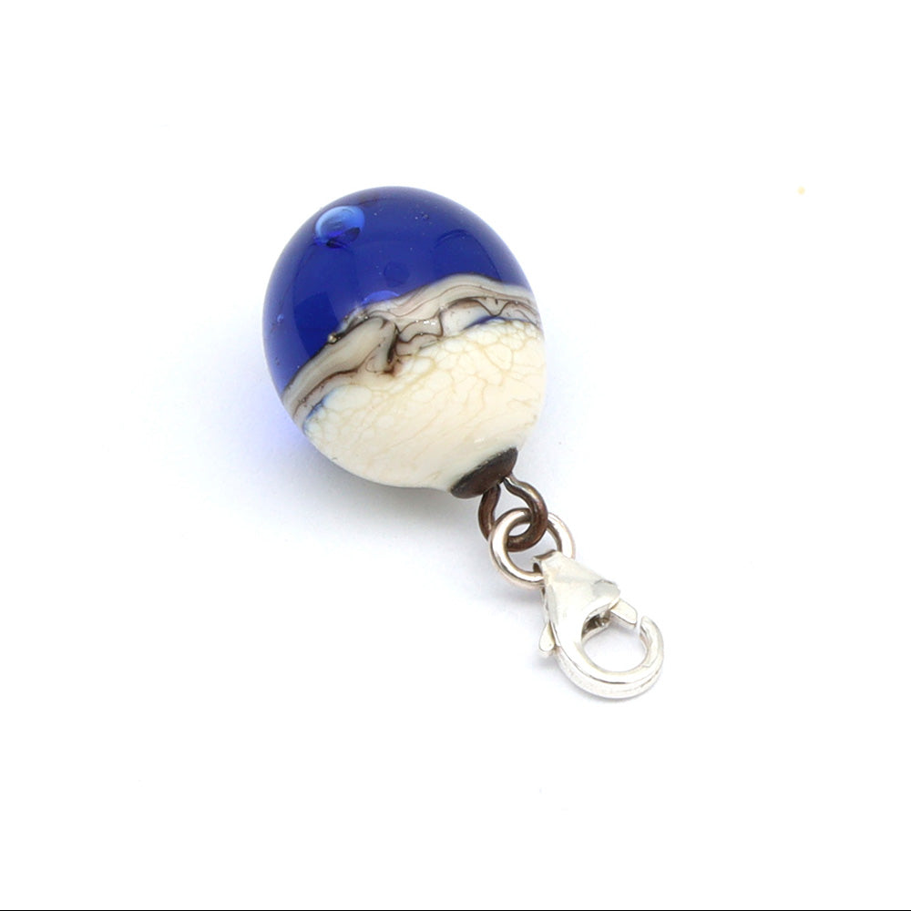 Shiny Mid Blue & Silvered Ivory Droplet Charm