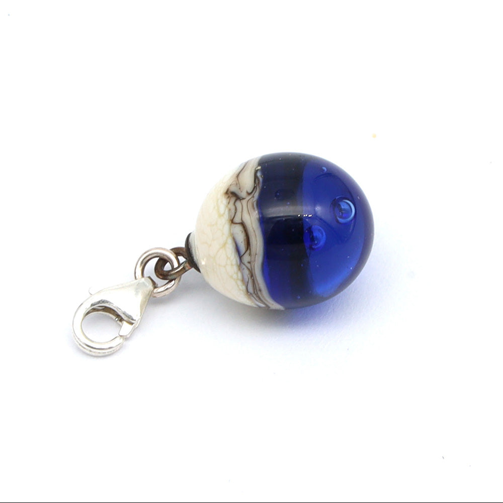 Shiny Mid Blue & Silvered Ivory Droplet Charm